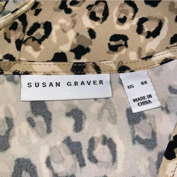 SUSAN GRAVER Leopard Print Liquid Knit Blouse Plus Size 4X Square Neck - Picture 5 of 7